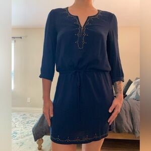 Ella Moss Blue Buttoned Casual Dress with Cuffed 3/4 Sleeves